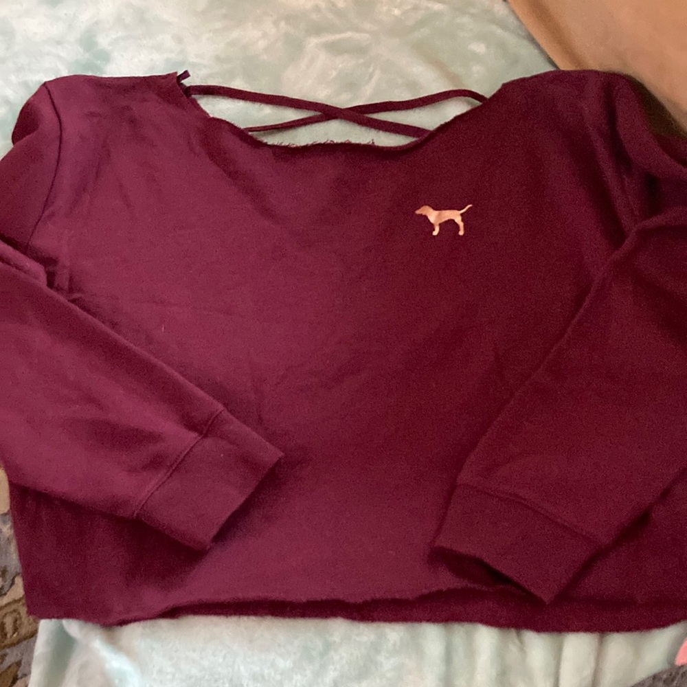 Victoria’s Secret large maroon crop top sweatshirt PINK edition hood condition